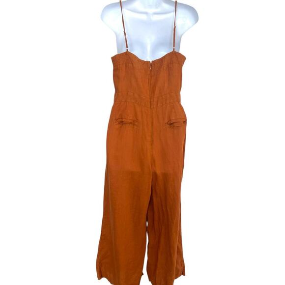 J.Crew Women's 100% Linen Sleeveless Lagenlook Jumpsuit Mustard Size 8 - Picture 2 of 11